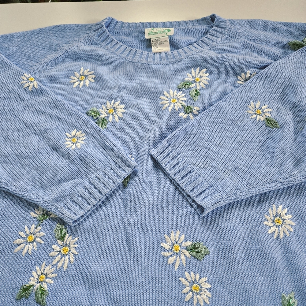 Vintage Quacker Factory Embroidered Daisy Pullover Sweater Size 2X Spring FLAW - Picture 4 of 16
